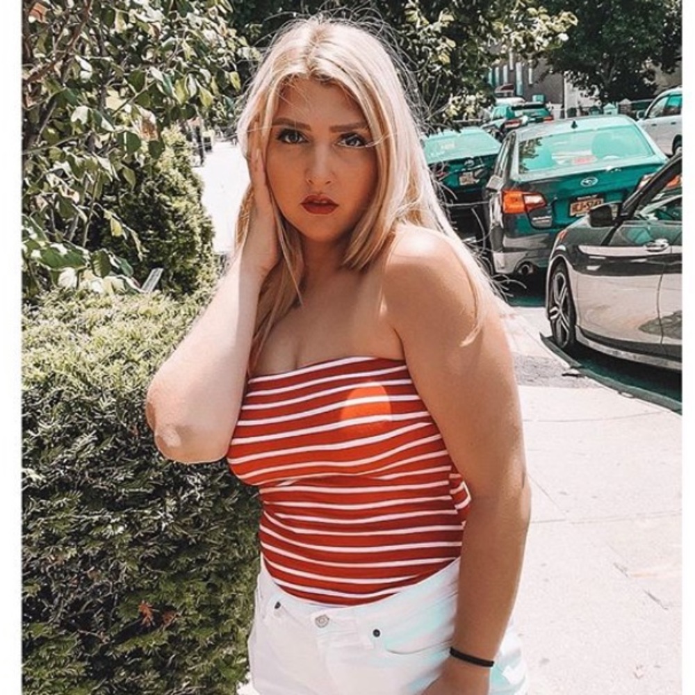 Brand new red & white stripe tube top body suit